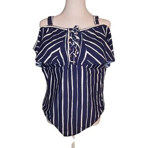 Raisins Curve Women's PLUS Size 18W Navy/White Stripe One Piece Bathing Suit